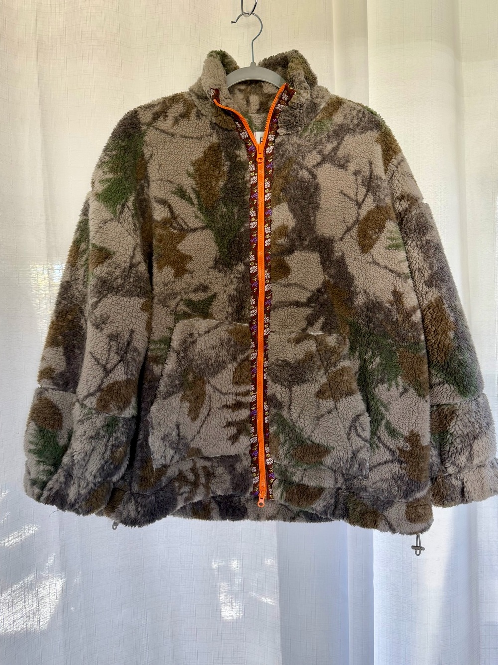 BDG Urban Outfitters Camo Mae Piled Fleece Zip-Up Jacket Medium Oversized Cozy